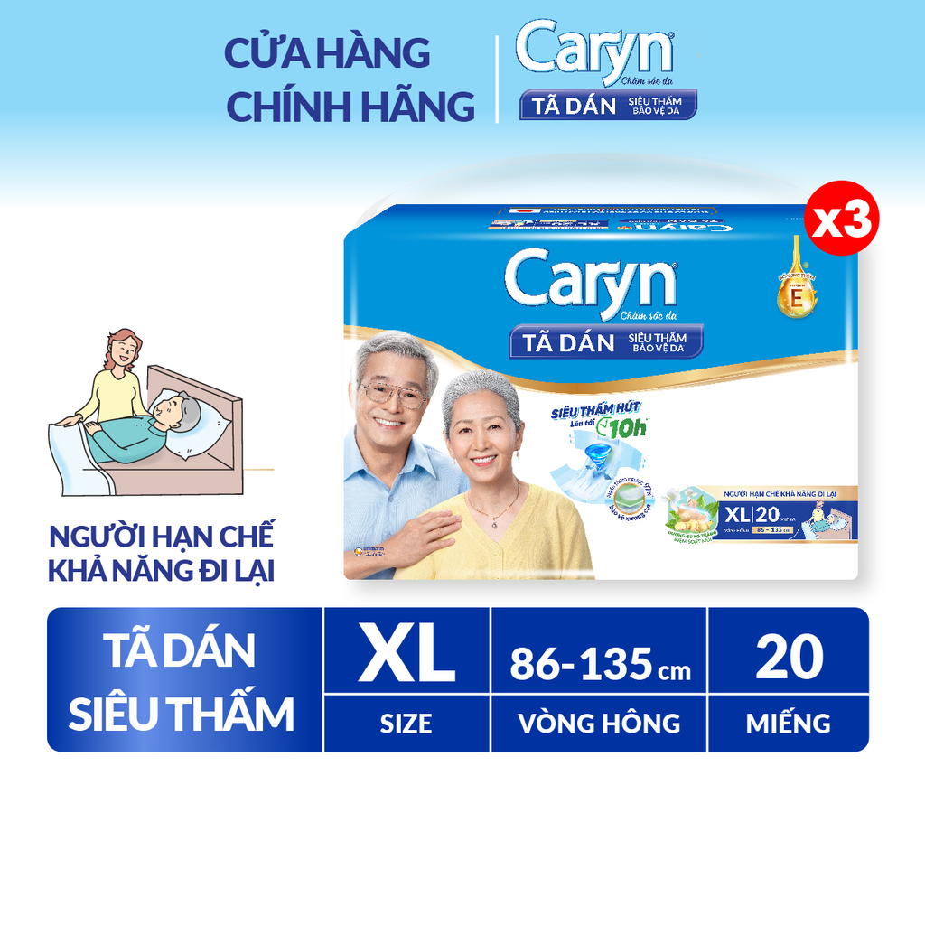 [COMBO 3] Caryn Tã dán M20/L20/XL20 Siêu thấm dành cho người hạn chế khả năng đi lại