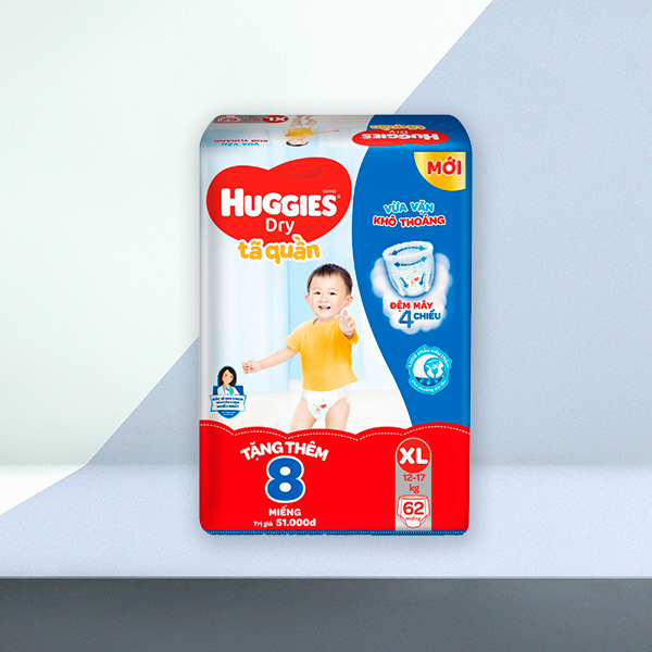 [Tặng thêm 8 miếng] Tã/bỉm quần Huggies XL60