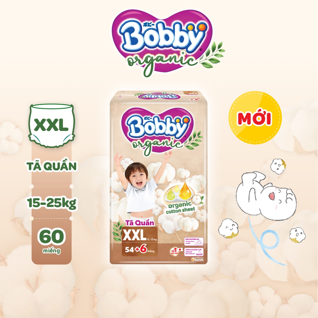 [TẶNG MIẾNG NGẪU NHIÊN] Tã bỉm quần cao cấp Bobby Organic chăm sóc dịu nhẹ từ thiên nhiên XXL54