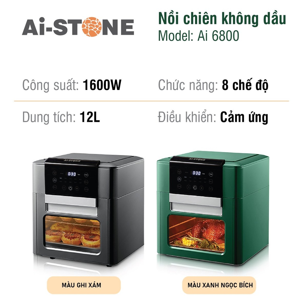 Nồi chiên không dầu Ai-Stone Ai-6800 - 12L - 1600W - Ghi xám