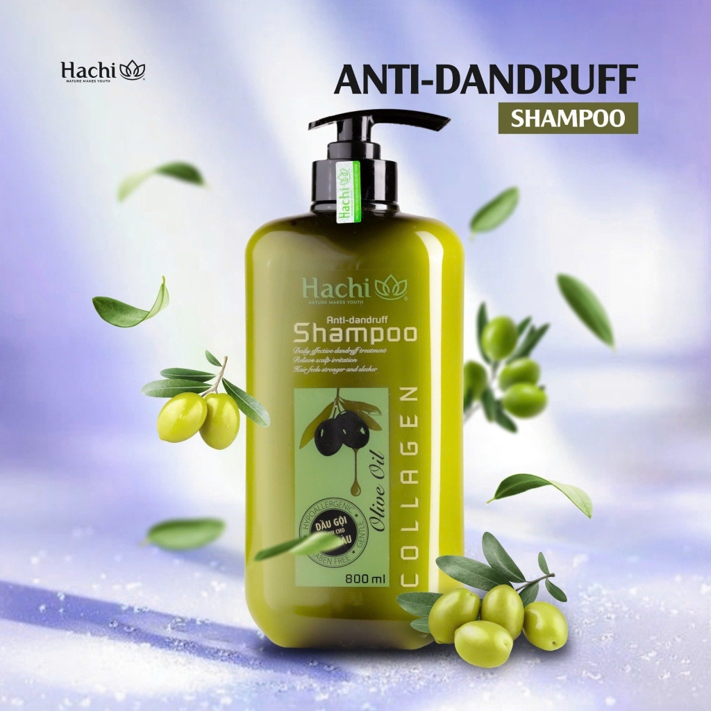 [THÙNG 12 CHAI] Hachi Dầu Gội Olive Trị Gàu Chai 800ml