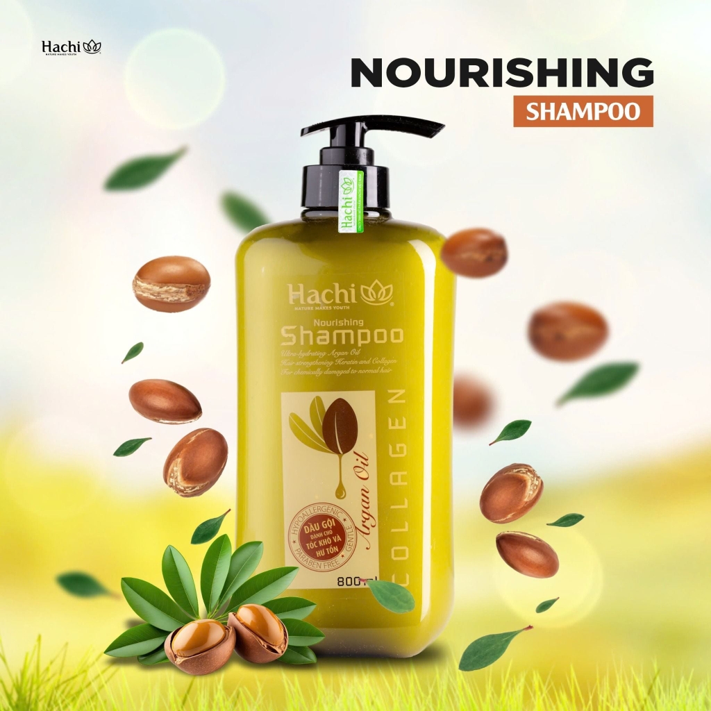 [Thùng 12 Chai] Hachi Dầu Gội Tinh Dầu Argan Phục Hồi Hư Tổn Chai 800ML_840166