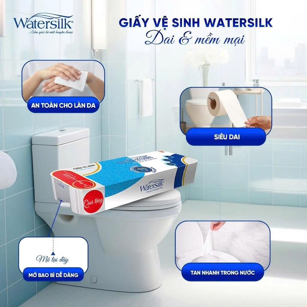 Giấy Vệ Sinh Watersilk 36m, 10 Cuộn Có Lõi Cao Cấp