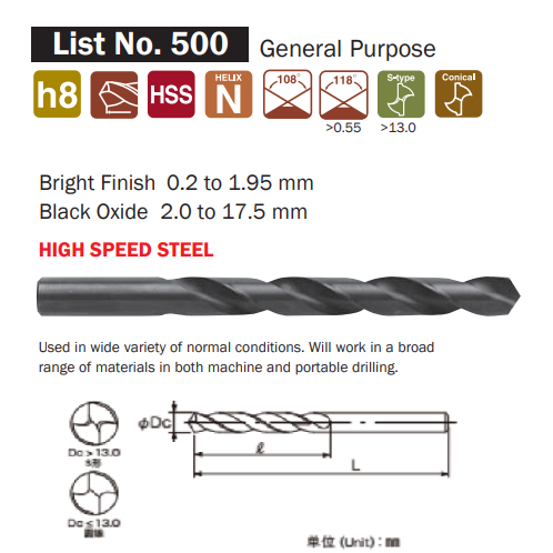 Mũi khoan sắt HSS Nachi List 500 Size 0.3mm