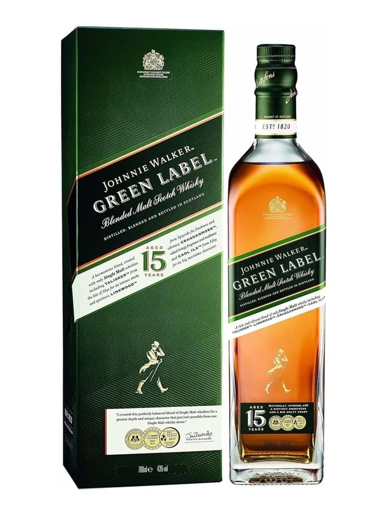 Rượu whisky pha trộn Scotland Johnnie Walker Green Label Green Label Pure Malt 15 năm