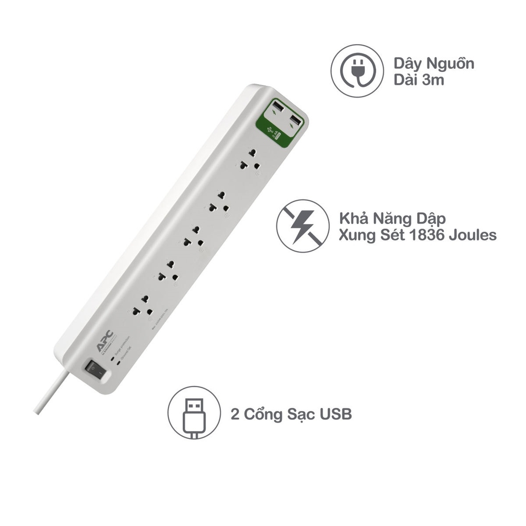 Ổ cắm chống xung sét APC PM53U-VN