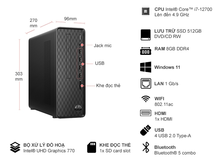 PC HP Slim Desktop Bundle S01-PF2024D i7-12700/8GB/512GB/Win11 6K7B3PA