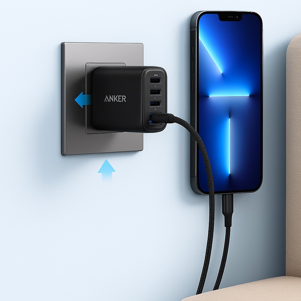Adapter Sạc 4 Cổng USB (3×USB-C + 1×USB-A) IQ3 GaN 70W – Anker Zolo A121C