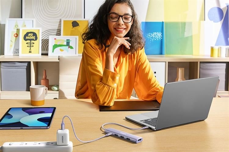 Hub Chuyển Đổi USB-C 5 in 1 Ugreen CM478 – Mở Rộng Cổng Kết Nối, Xuất 4K, Sạc PD 100W