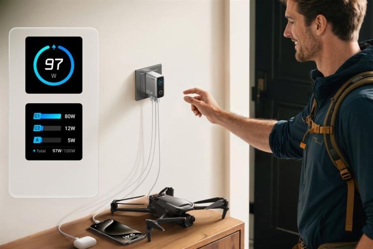 Adapter Sạc Nhanh Anker 2C1A 100W Màn Hình LED Kèm Cáp USB-C B121B