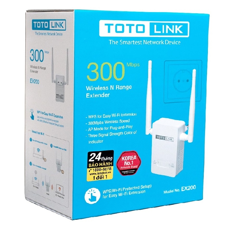Bộ Kích Sóng Wifi Toto Link EX200 Tốc Độ N300Mpbs