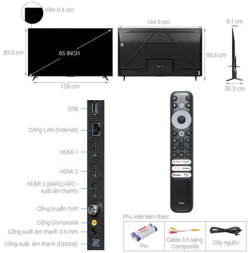 Google Tivi TCL 4K 65 inch Mẫu 2022