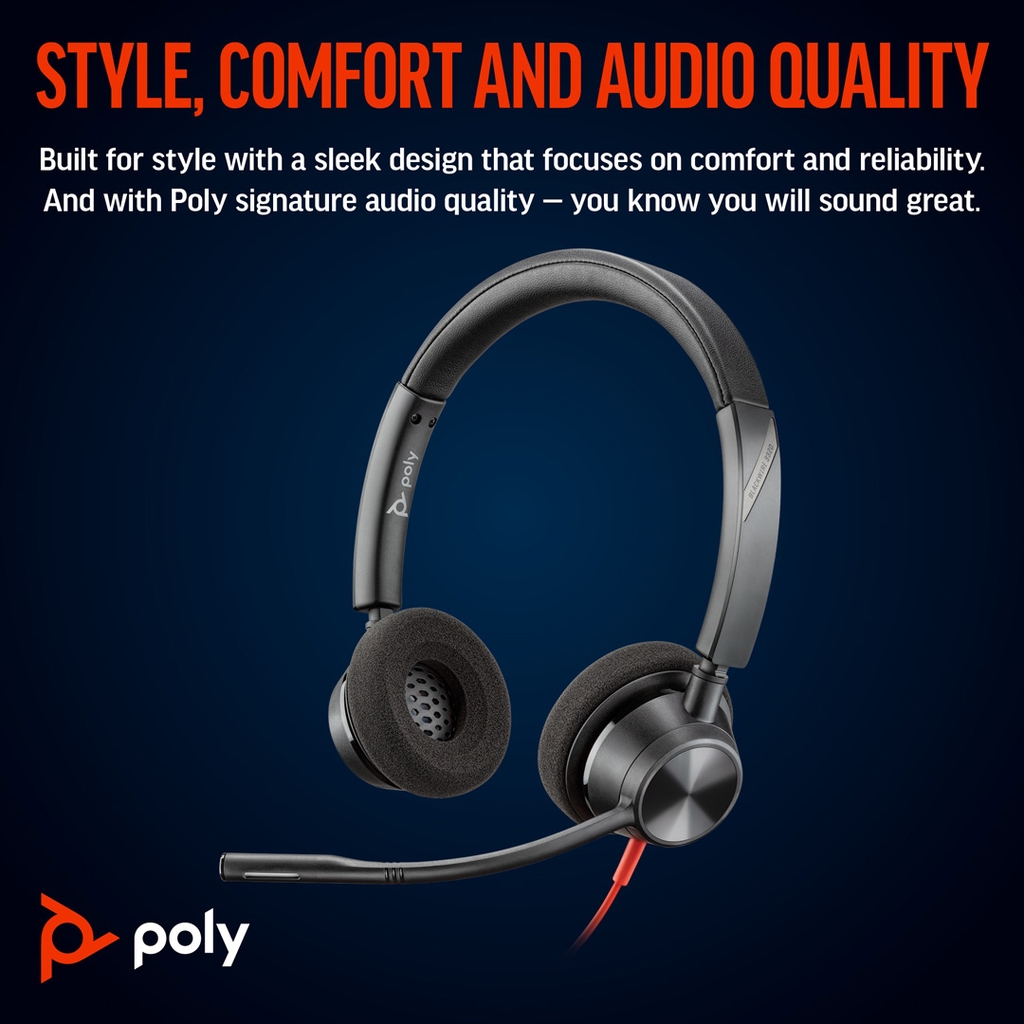 Tai nghe Poly Blackwire 3320 Stereo Microsoft Teams Certified USB-C Headset +USB-C/A Adapter
