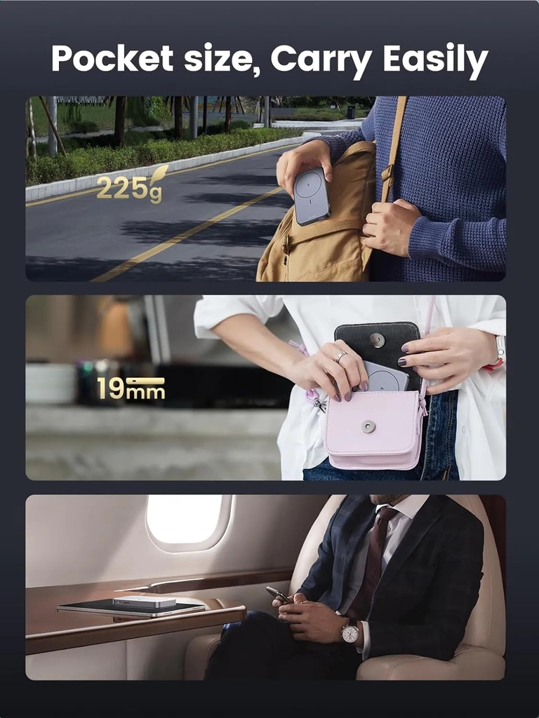 Pin sạc dự phòng Ugreen 10000mAh Không dây Magnetic Type C PD QC 3.0 20W PB206