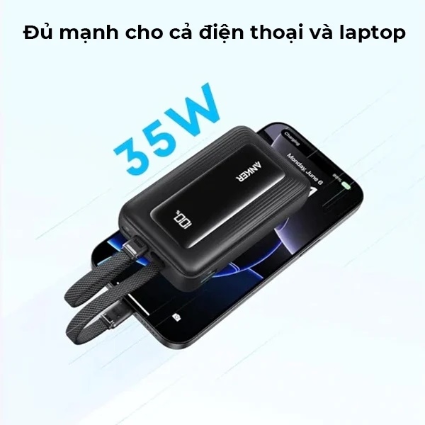 Pin Sạc Dự Phòng Anker Zolo A110L 10.000mAh 35W Kèm 2 Cáp USB-C
