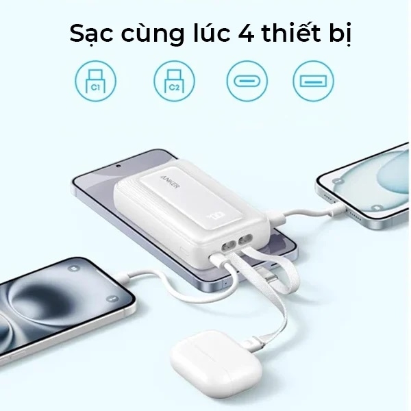 Pin Sạc Dự Phòng Anker Zolo A110L 10.000mAh 35W Kèm 2 Cáp USB-C