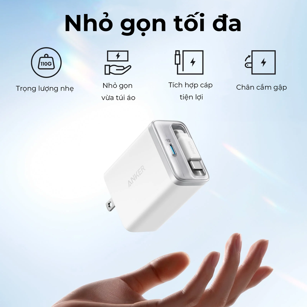 Củ sạc Anker Nano A2658 (35W, cáp USB-C rút gọn tích hợp)