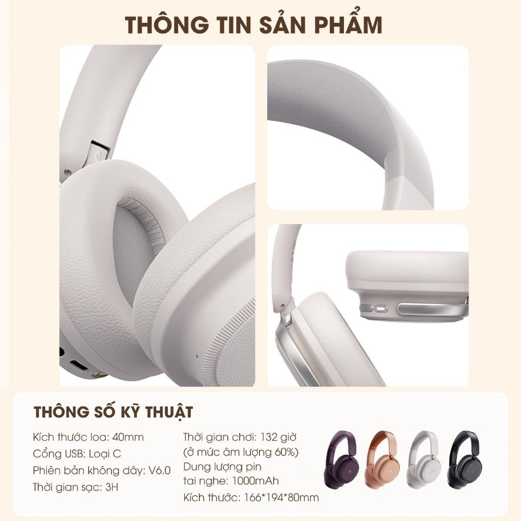 Tai Nghe Chụp Tai Không Dây HAVIT Space NC01H H635BT Hybrid ANC Bluetooth 6.0