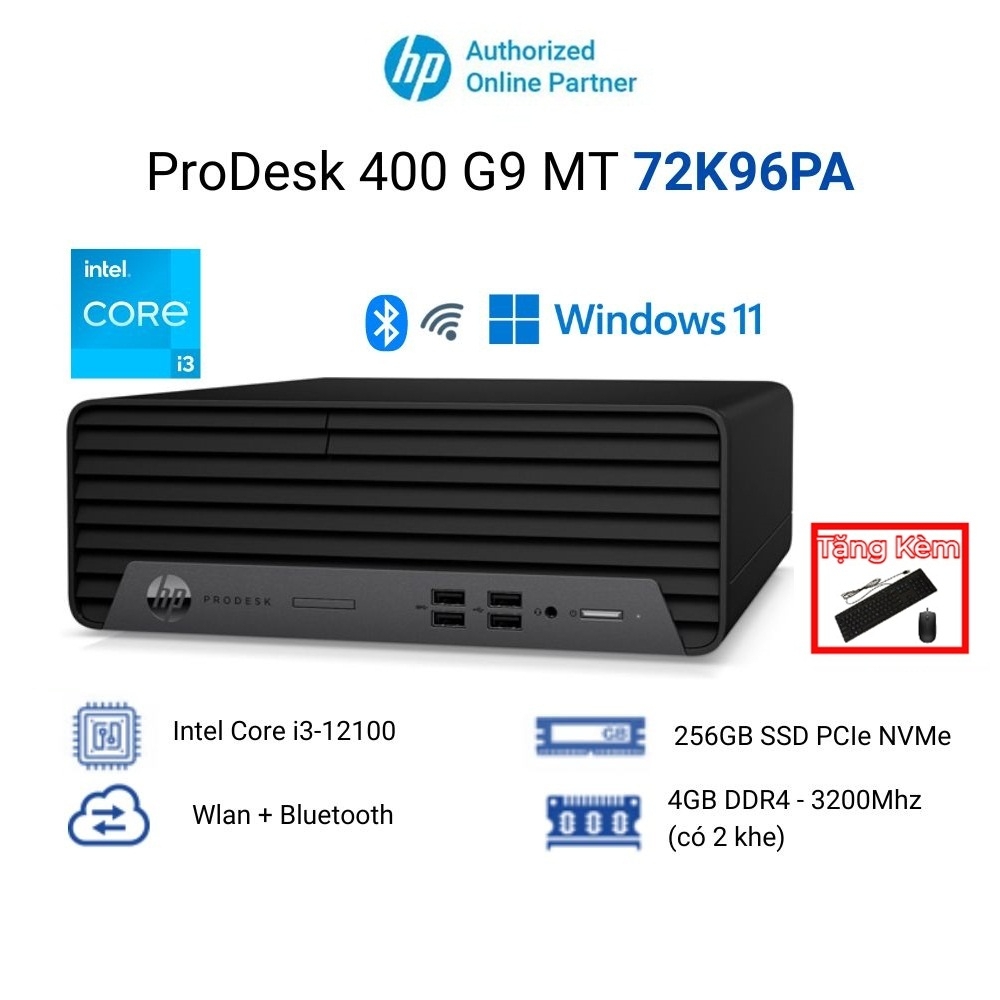Máy tính đồng bộ HP Prodesk 400 G9 MT (72K96PA) ( i3-12100 | 4GD4 | 256GSSD | Windows 11 Home SL/ ĐEN)