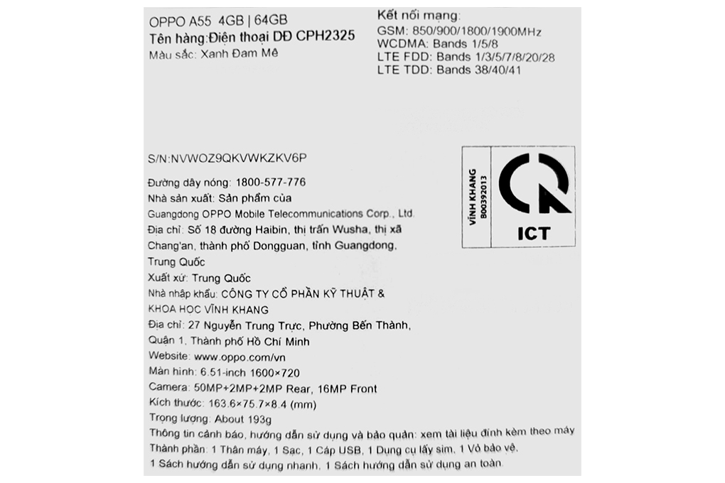 Điện thoại di động Oppo A55 - Hàng chính hãng
