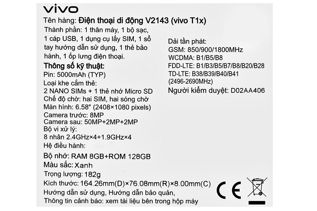 Điện thoại Vivo T1x - Hàng chính hãng