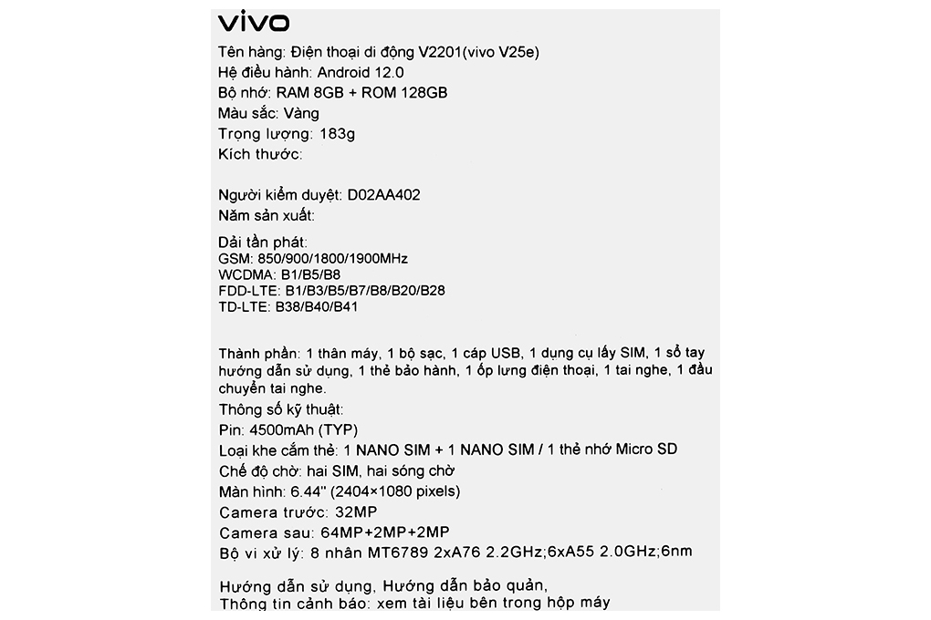 Điện thoại Vivo V25e - Hàng chính hãng