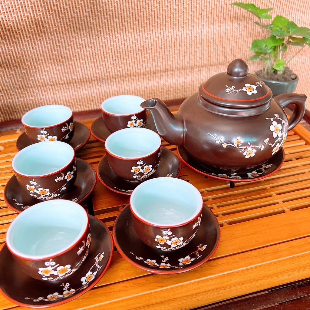 Bộ ấm chén uống trà ⚱ Gốm Sứ Bát Tràng ⚱ ấm trà Long cao cấp tử sa  GOMPHUQUY AC01