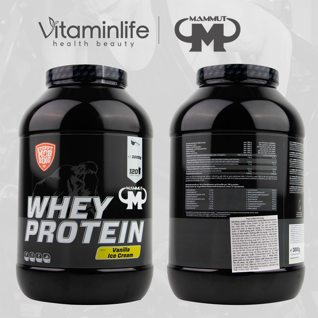 Bột Whey Protein hương kem vanilla Mammut Nutrition 3000g