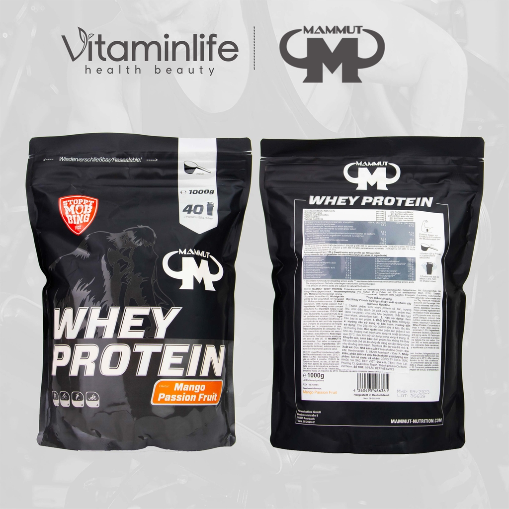 Bột Whey Protein hương trái cây xoài và chanh dây Mammut Nutrition - Túi zip 1000g