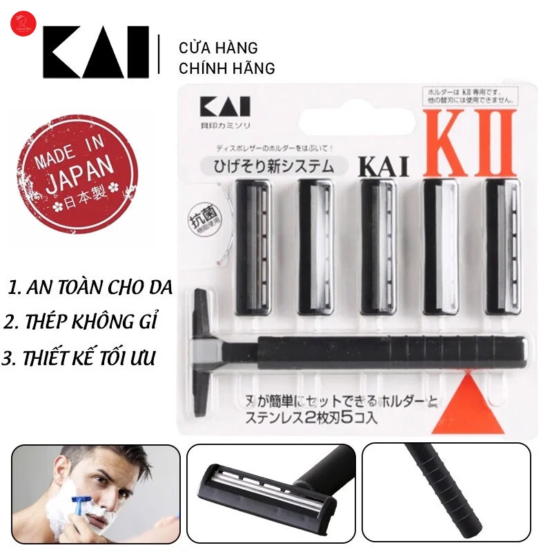 Set dao cạo 2 lưỡi kép KAI KAI (1 thân, 5 lưỡi)