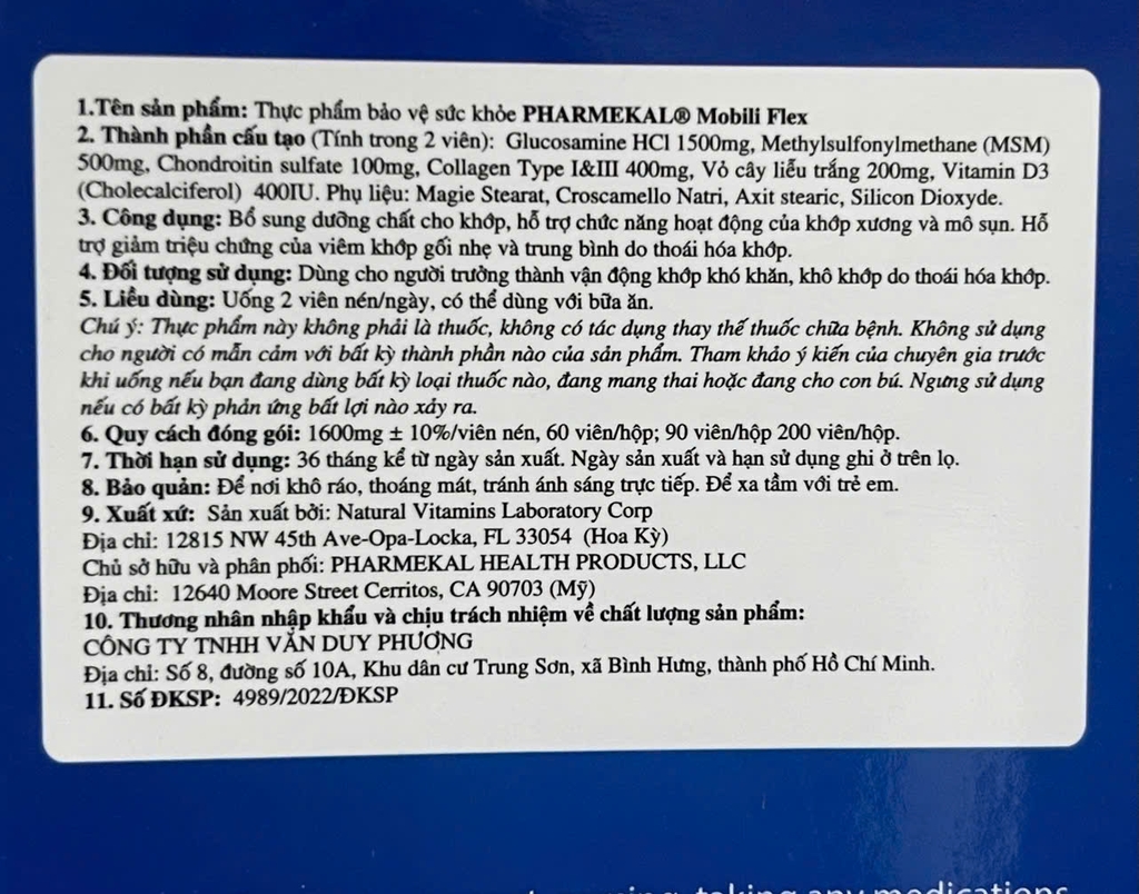 Pharmekal Mobili Flex 200 viên - Ngừa Viêm Khớp & Thoái Hóa Xương Khớp