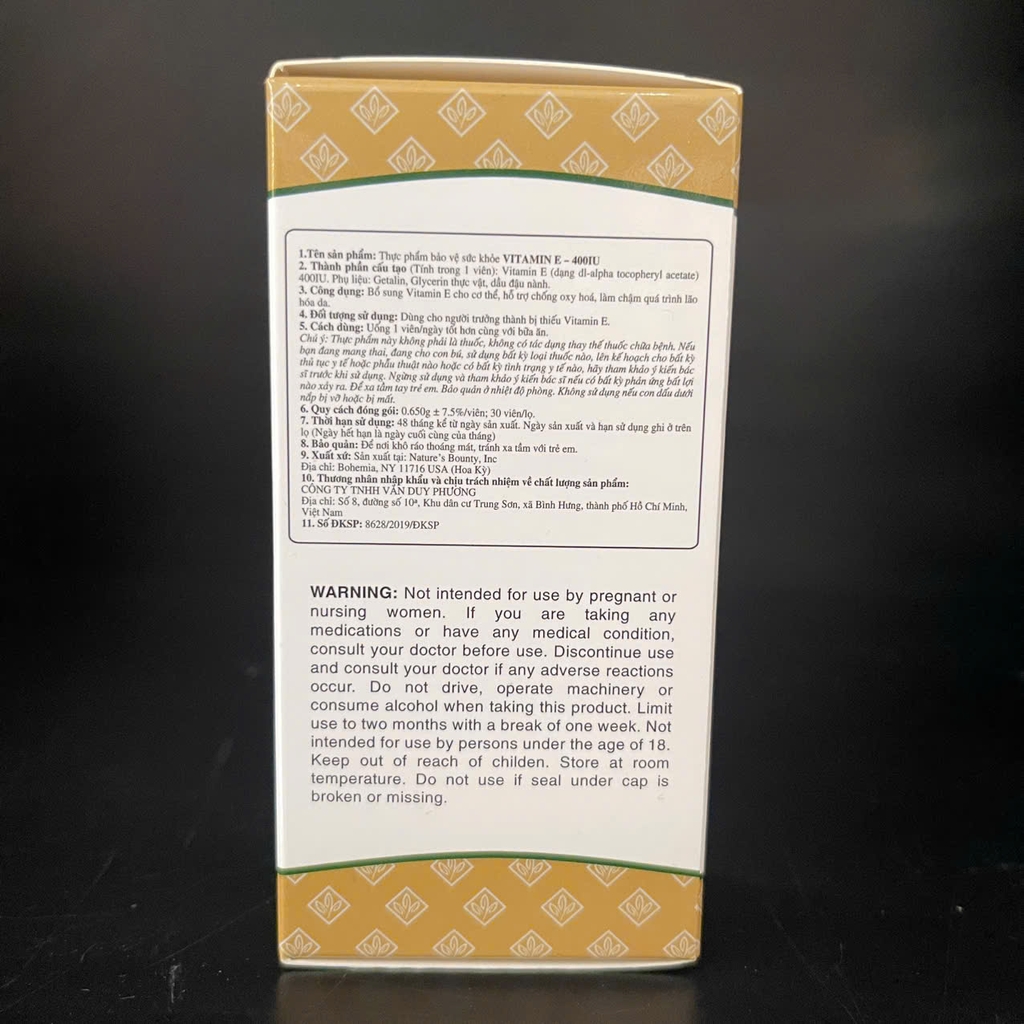 Nature's Bounty Vitamin E 400 IU (30 viên) - Hỗ Trợ Đẹp Da & Chống Lão Hóa