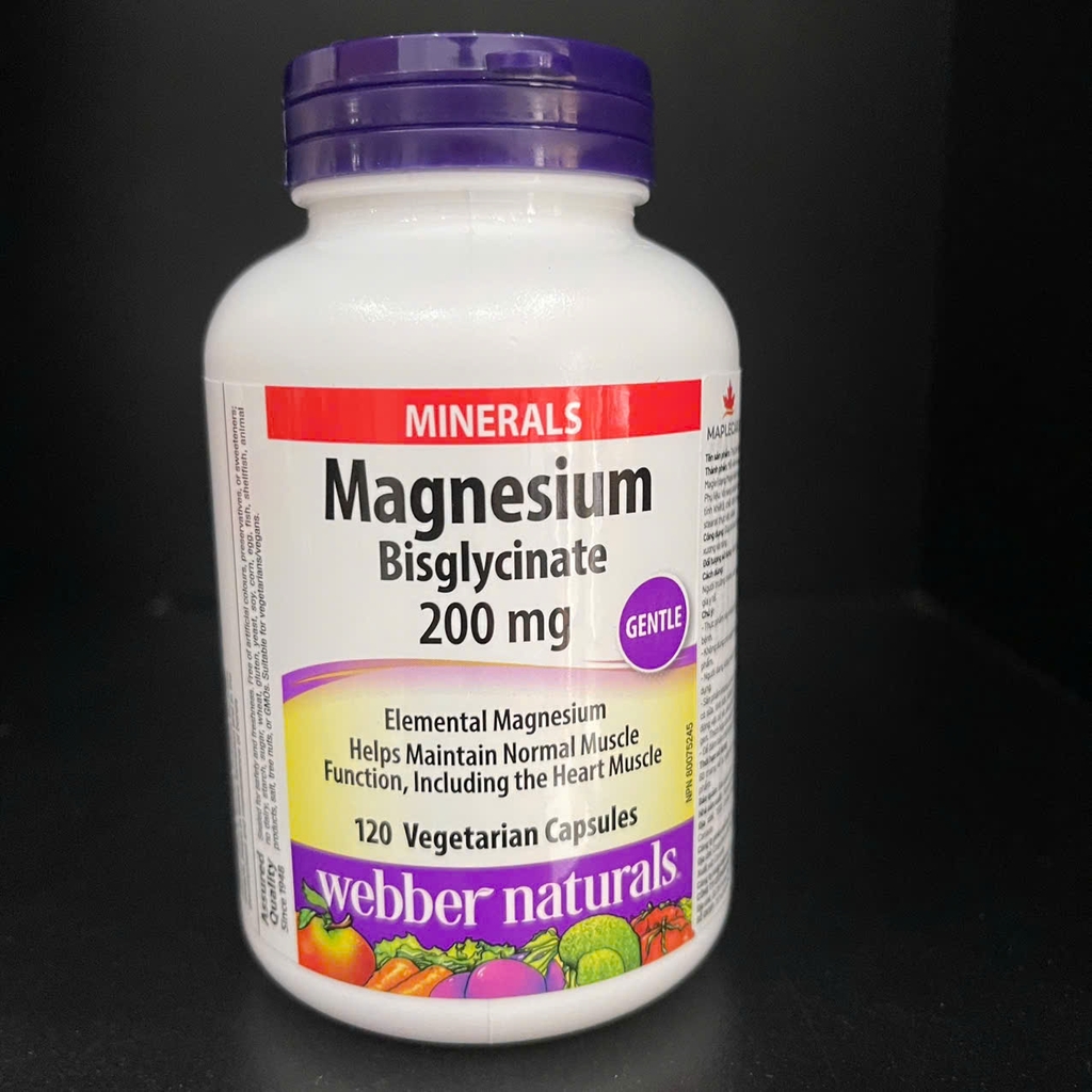Magnesium Bisglycinate Webber Naturals 200mg 120 Viên – Bổ Sung Magie, Hỗ Trợ Xương Khớp