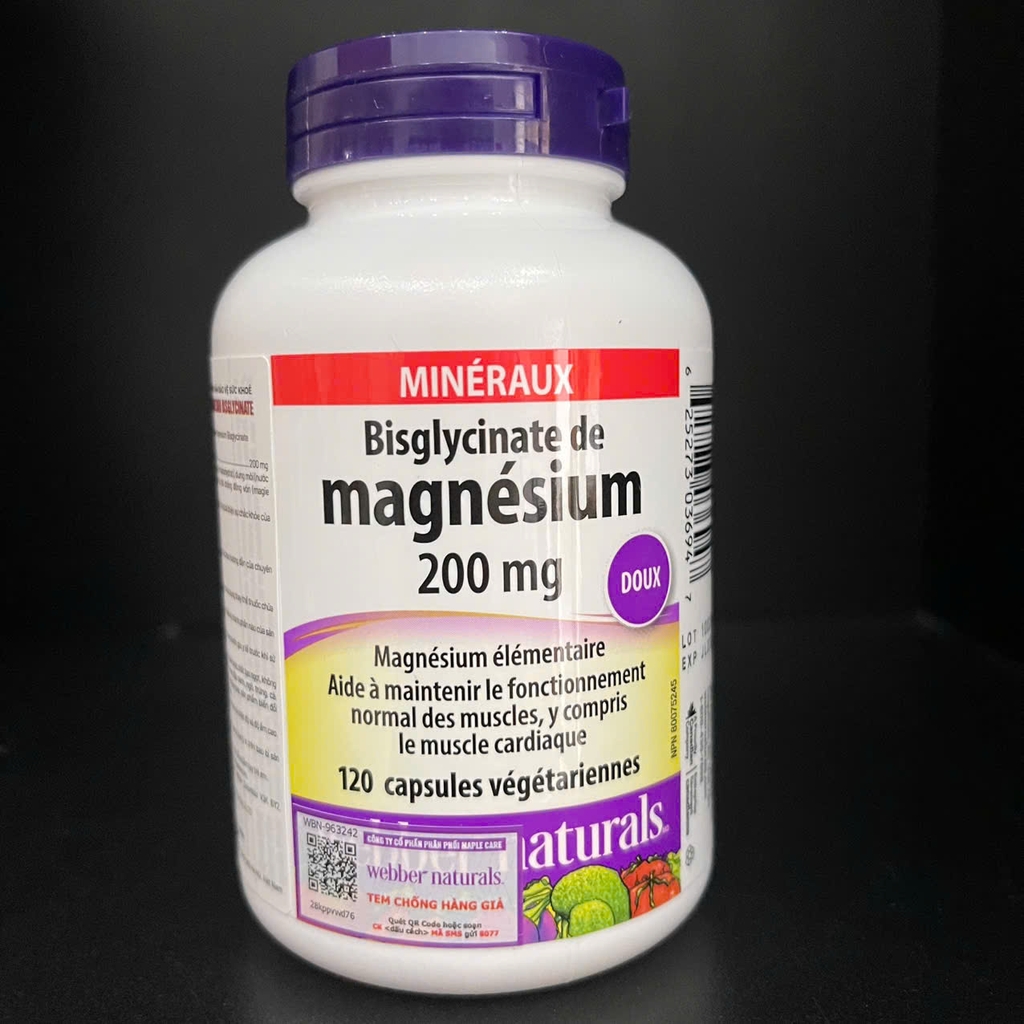 Magnesium Bisglycinate Webber Naturals 200mg 120 Viên – Bổ Sung Magie, Hỗ Trợ Xương Khớp