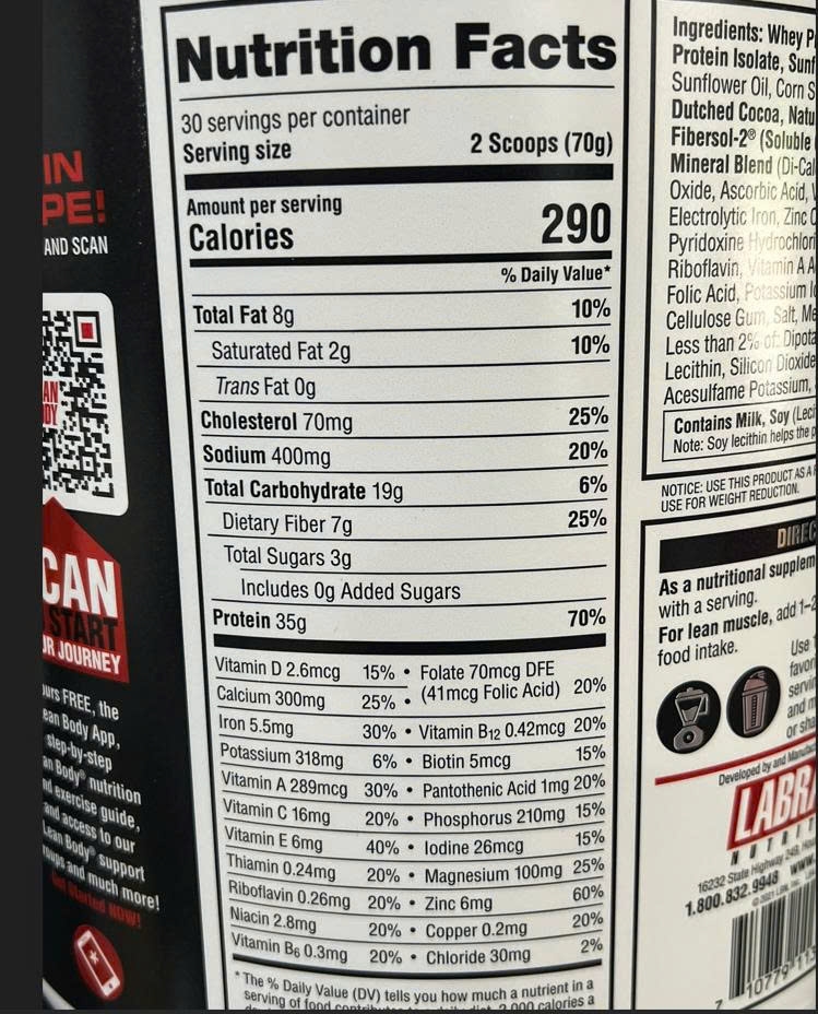 Lean Body 2100g- Chocolate- Thương hiệu Labrada