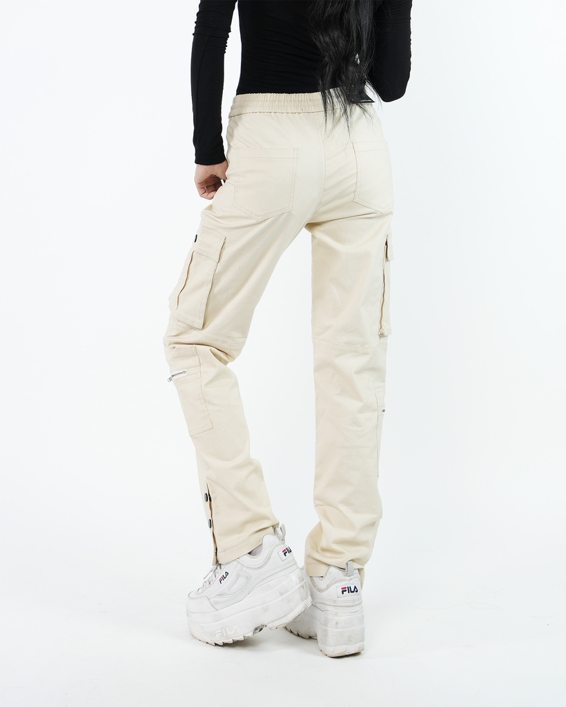 Quần Cargo Nữ Kaki Túi Hộp Co Giãn Ống Đứng Màu Kem | KQSTYLING V6