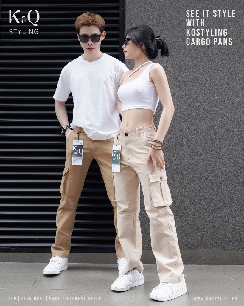 Quần Cargo Nữ Ống Suông Túi Hộp KQSTYLING Form Rộng Màu Kem C1