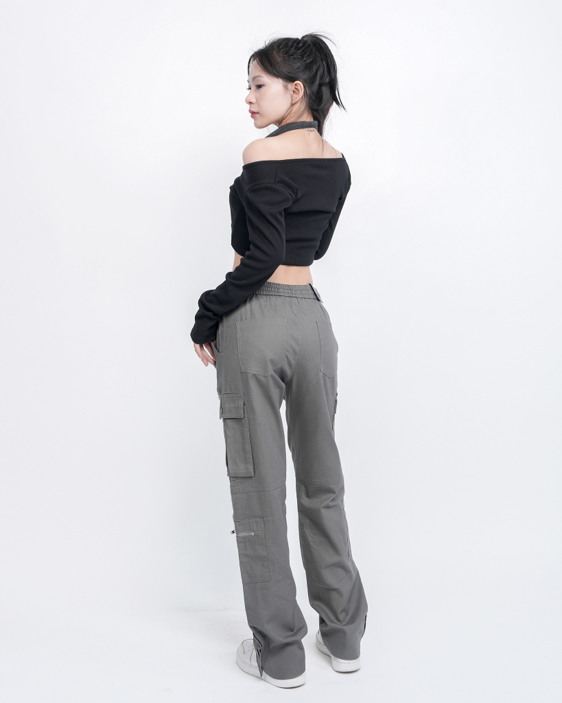 Quần Cargo Nữ Kaki Túi Hộp Co Giãn Ống Đứng Màu Xám Chì | KQSTYLING V6