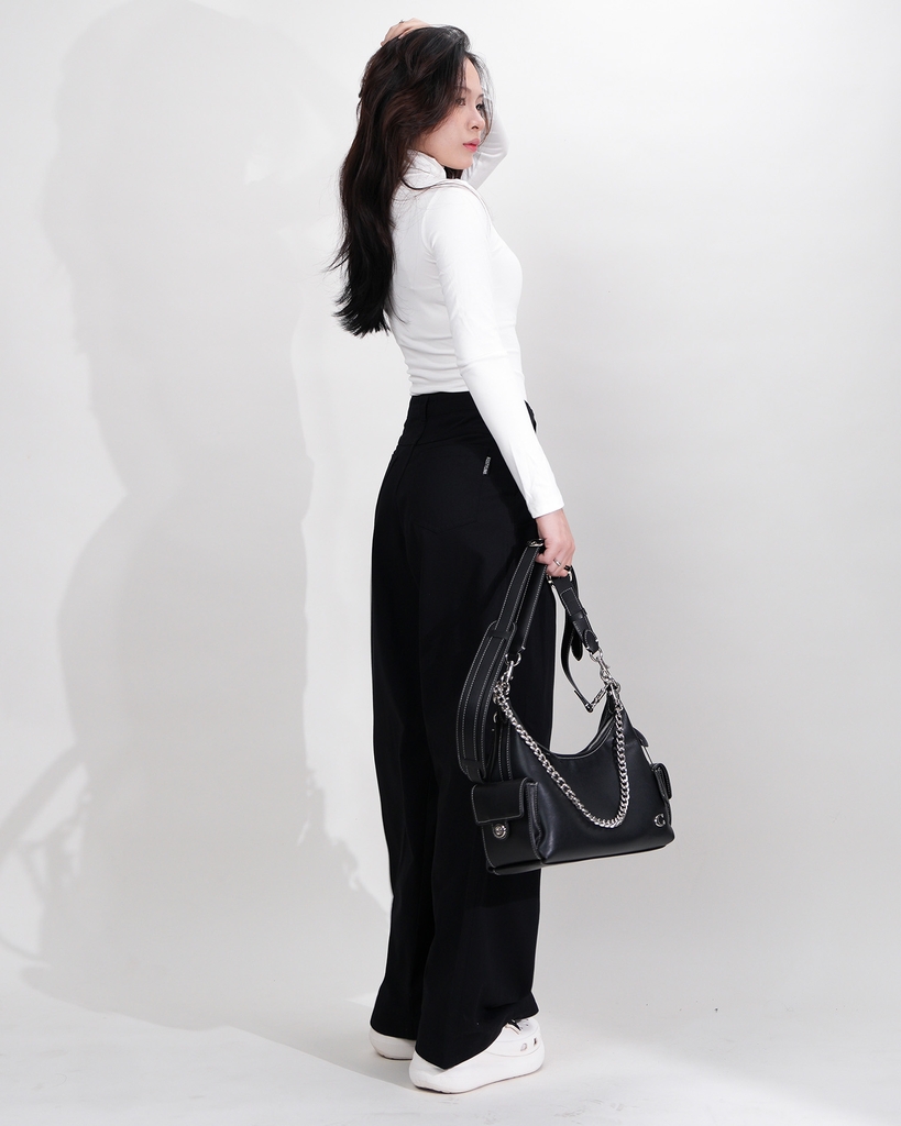 Quần Kaki Nữ Lưng Cao Ống Rộng Form Đứng Màu Đen | KQSTYLING High-Waist Wide-Leg