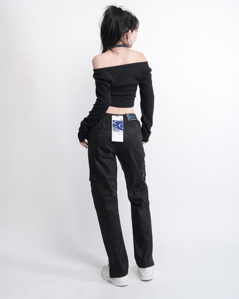 Quần Cargo Nữ Kaki Túi Hộp Co Giãn Ống Đứng Màu Rằn Đen | KQSTYLING ZIP