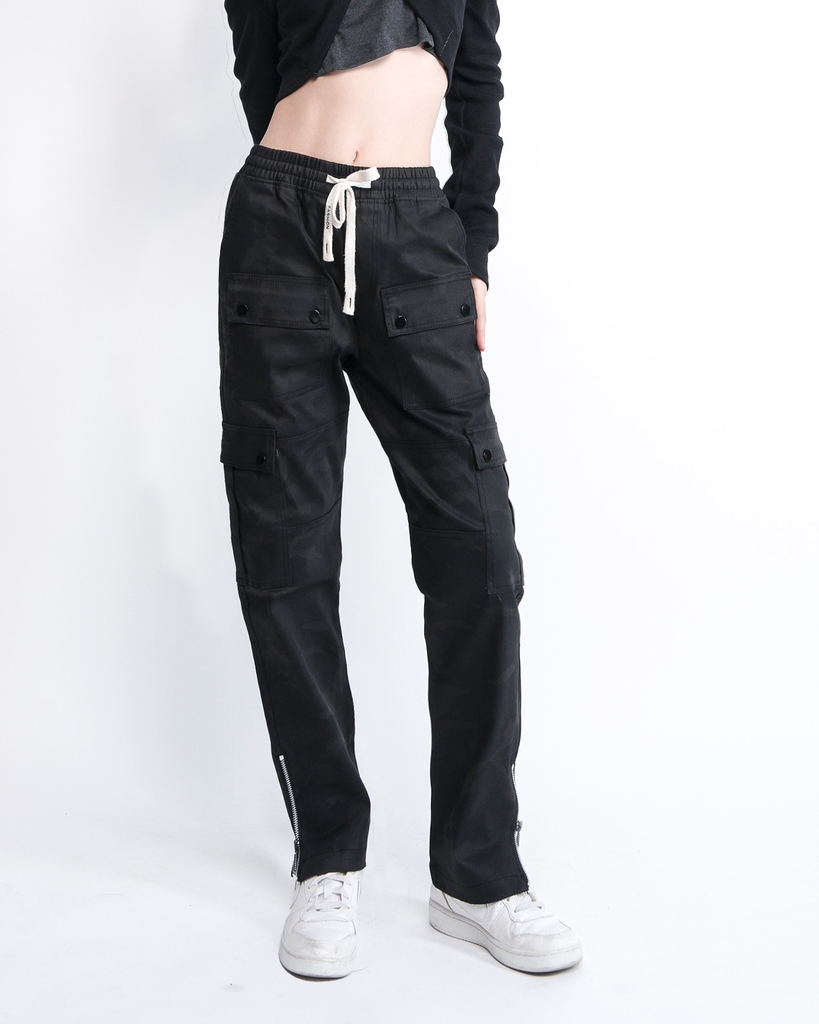 Quần Cargo Nữ Kaki Túi Hộp Co Giãn Ống Đứng Màu Rằn Đen | KQSTYLING ZIP