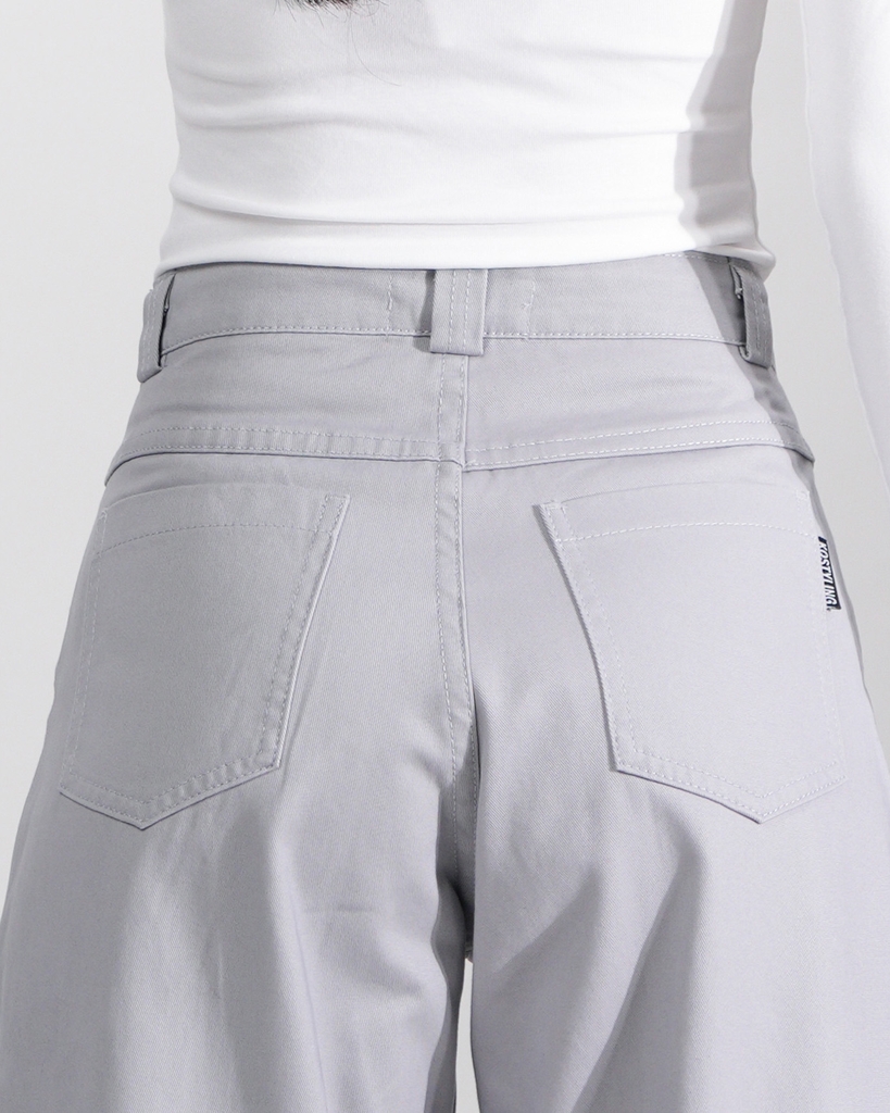 Quần Kaki Nữ Lưng Cao Ống Rộng Form Đứng Màu Xám Nhạt | KQSTYLING High-Waist Wide-Leg