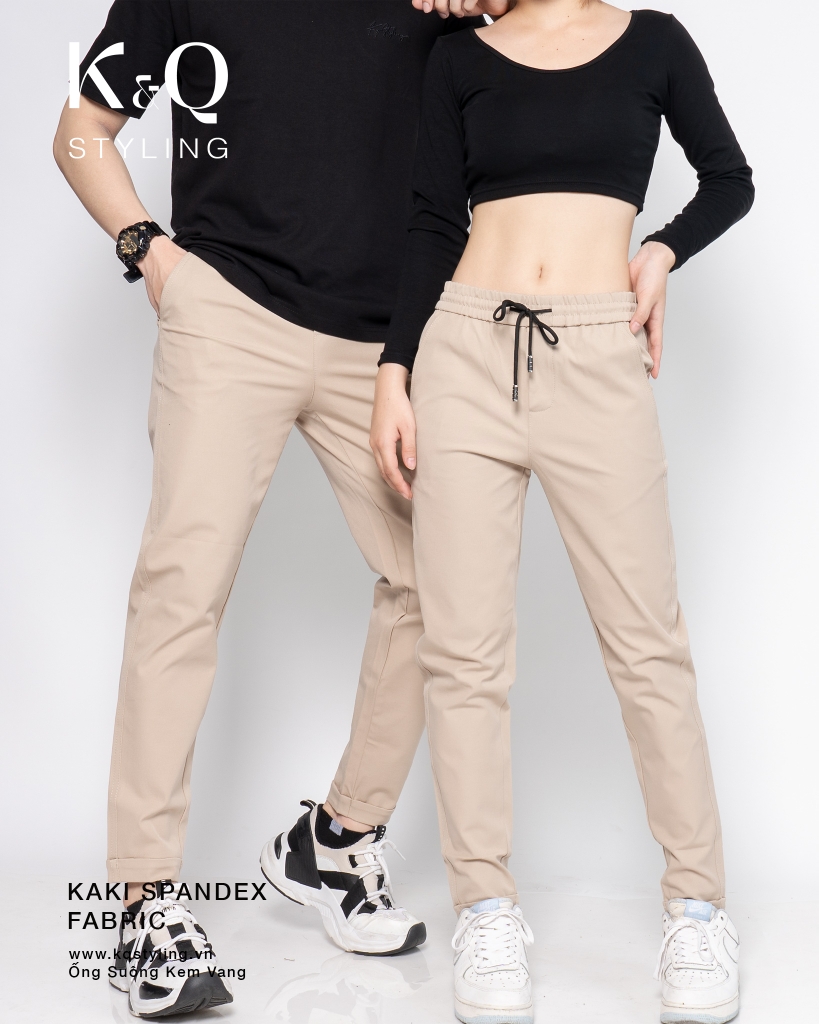 Quần Kaki Ống Suông Co Giãn Unisex Màu Kem Vàng | KQSTYLING Basic Line
