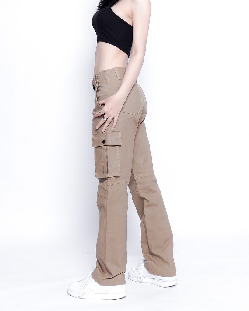 Quần Cargo Nữ Ống Suông Túi Hộp KQSTYLING Form Rộng Màu Be C1