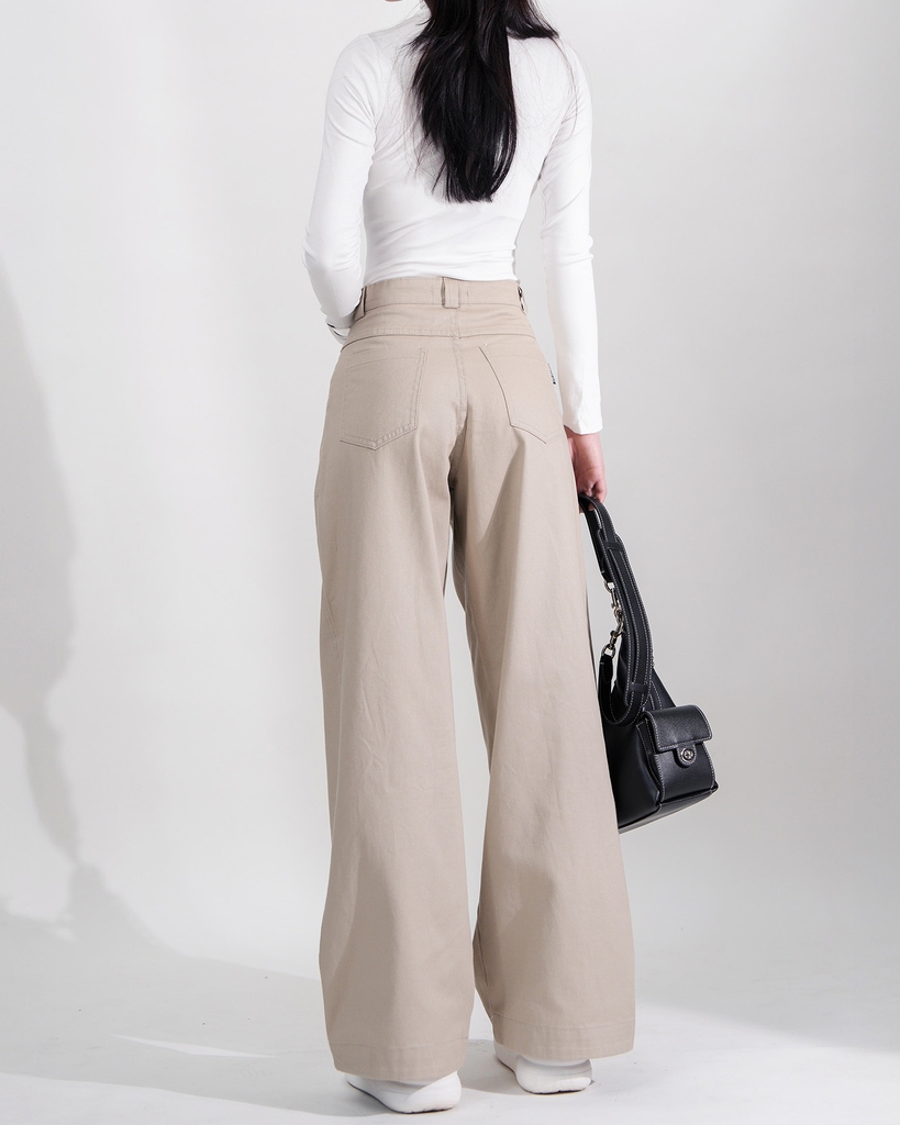 Quần Kaki Nữ Lưng Cao Ống Rộng Form Đứng Màu Nây Tây | KQSTYLING High-Waist Wide-Leg