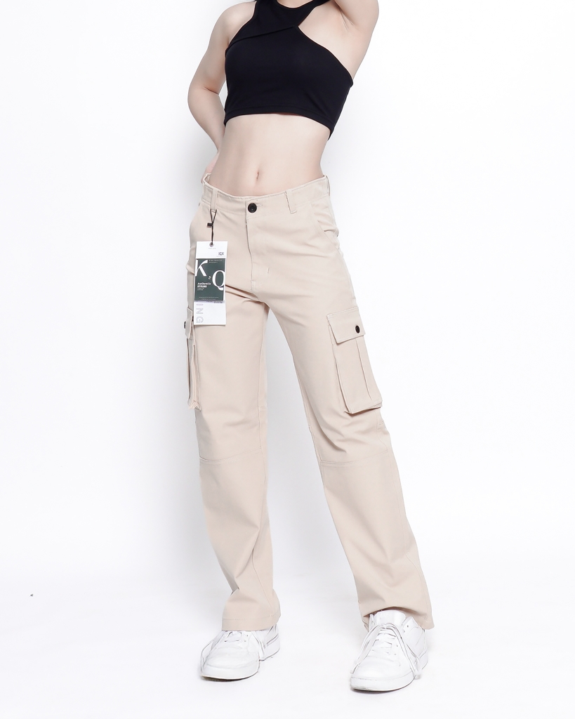 Quần Cargo Nữ Ống Suông Túi Hộp KQSTYLING Form Rộng Màu Kem C1