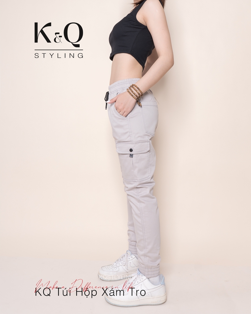 Quần Cargo Túi Hộp Jogger Kaki Co Giãn Unisex Màu Xám Tro | KQSTYLING JTD01