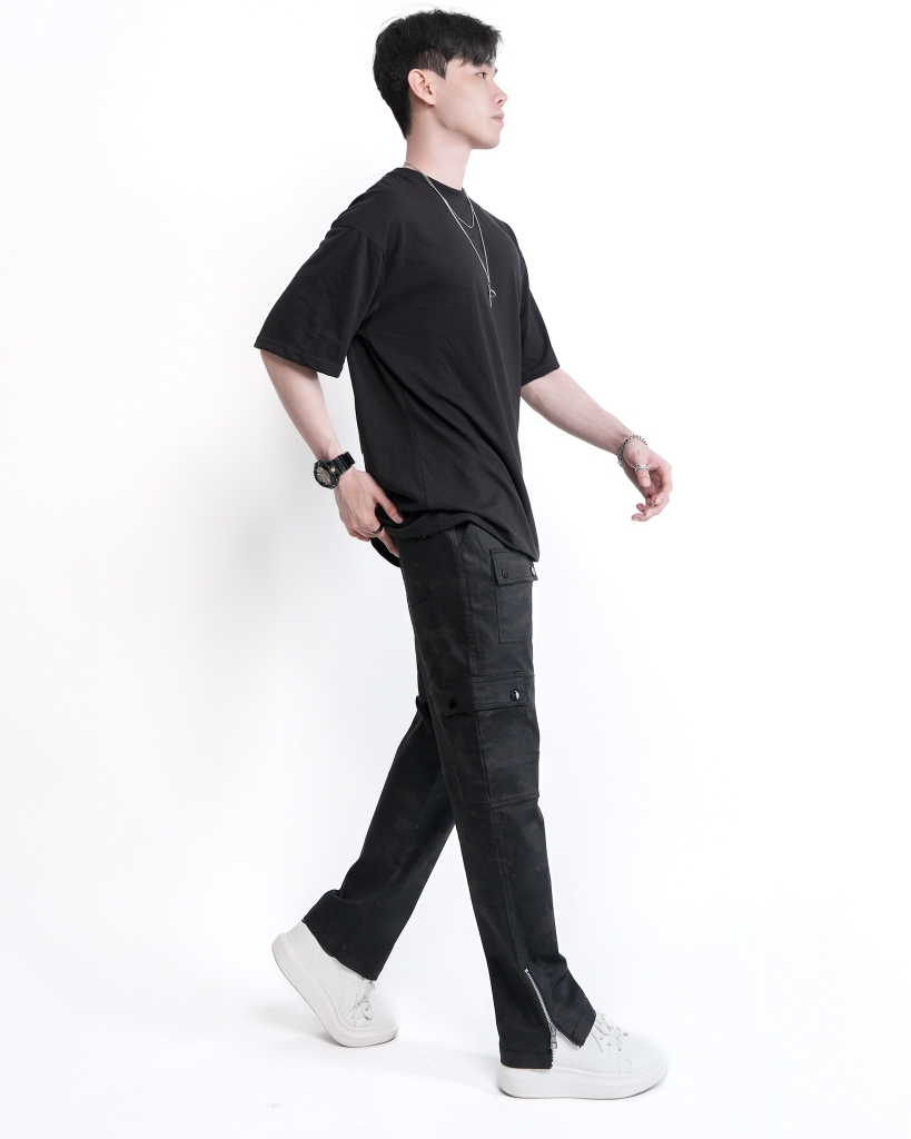Quần Cargo Nam Kaki Túi Hộp Co Giãn Ống Đứng Màu Rằn Đen | KQSTYLING ZIP