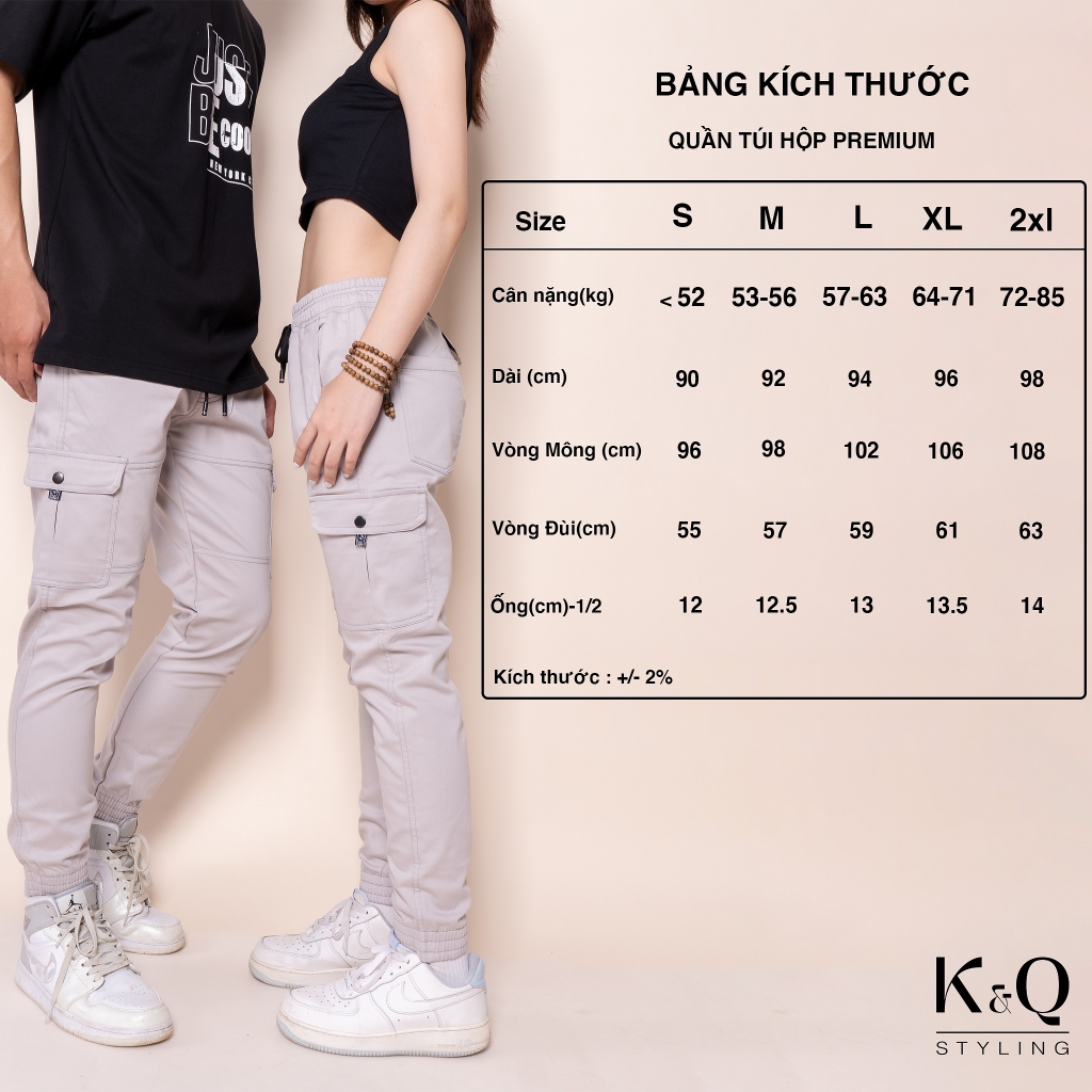 Quần Cargo Túi Hộp Jogger Kaki Co Giãn Unisex Màu Xám Tro | KQSTYLING JTD01