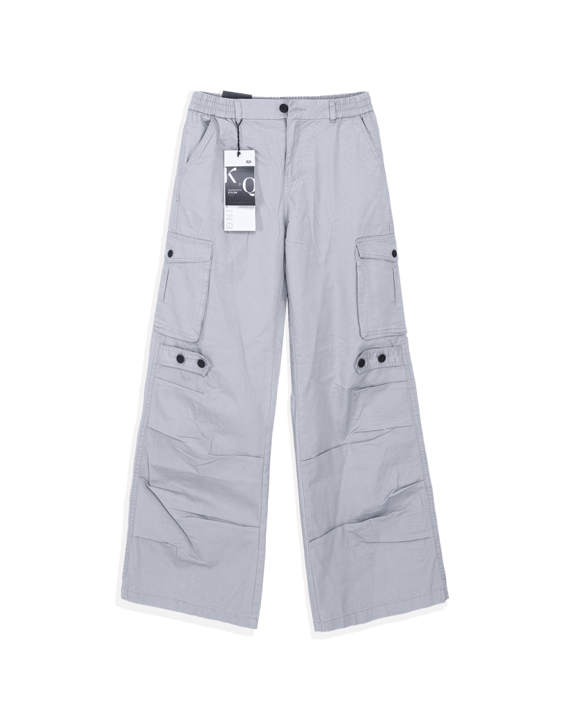 Quần Cargo Nam Kaki Túi Hộp Ống Rộng 100% Cotton Mềm Màu Xám Môn | KQSTYLING WIDE